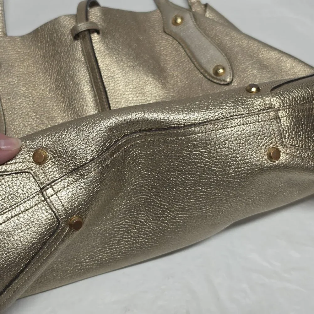 Annabel Ingall Isabella Gold Metallic Pebbled Leather Large Shoulder Tote Bag